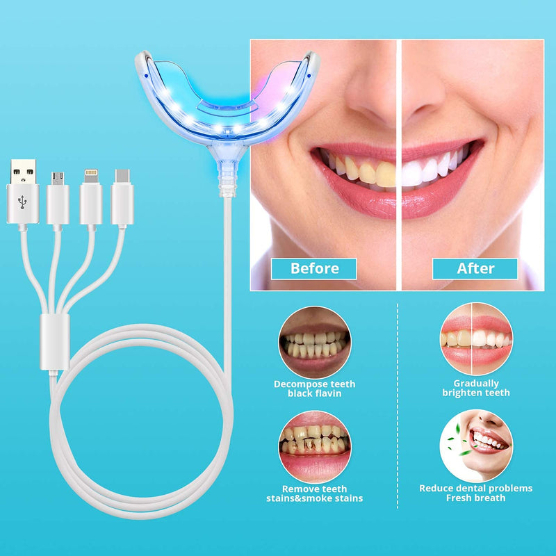 Teeth Whitening Accelerator Light, 16x Blue LED Light Mouth Tray Teeth Whitening Enhancer Light Trays Connected with iPhone/Android/USB for Home Use 1 Count (Pack of 1) - NewNest Australia