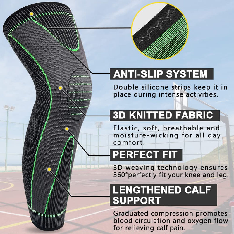 beister 1 Pair Full Leg Compression Sleeves for Women & Men, Extra Long Leg & Calf Braces Knee Sleeve for Basketball, Football, Running, Working Out, Arthritis Green M - NewNest Australia
