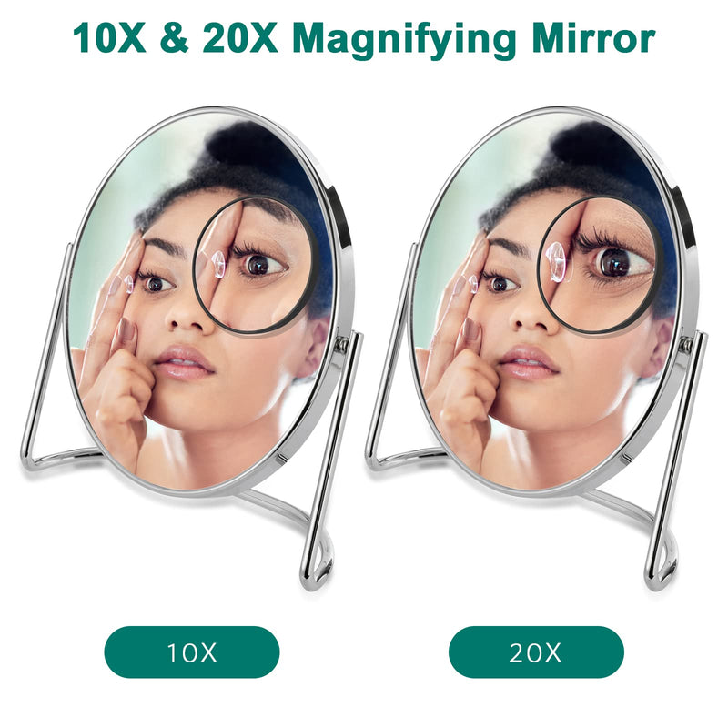 4Pcs Magnifying Mirror and Tweezers Kit, 20X 10X Magnifier Compact Mirrors, Portable Small Travel Mirror with Suction Cups and Eyebrow Tweezing for Girls Women Makeup Blackhead Blemish Removal-Black - NewNest Australia