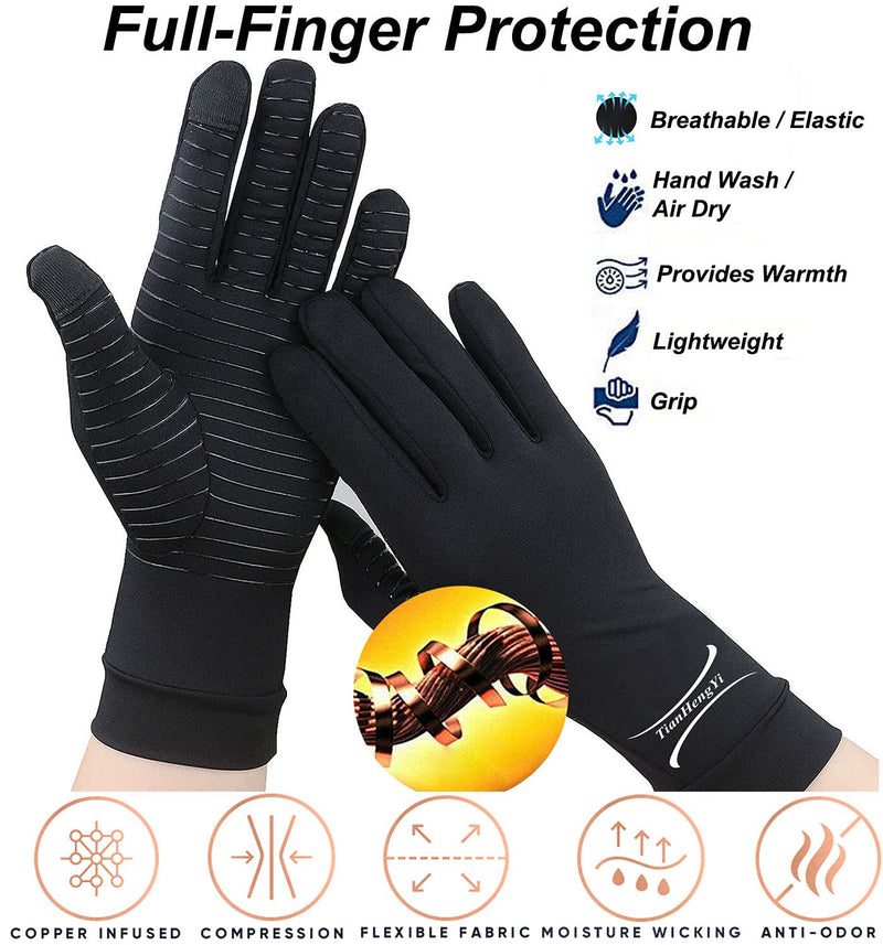 2 Pairs Arthritis Gloves, Copper Compression Full Finger Arthritis Gloves for Men & Women, Touch Screen Hand Gloves for Carpal Tunnel, RSI,Computer Typing & Everyday Support (Black, Small (2 Pairs)) Black Small (2 Pairs) - NewNest Australia