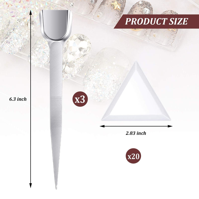 3 Pieces Stainless Steel Handy Tweezers with Scoop Beads Gems Pickup Tweezers and 20 Pieces Bead Sorting Trays Triangle White Plastic Trays for Beads Gems Rhinestone Crystals - NewNest Australia