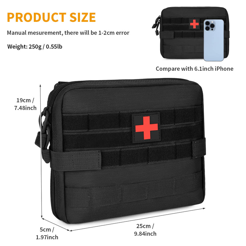 Huntvp Tactical First Aid Kit 1000D Molle Pouch Emergency Survival Gear Bag Backpack Attachment Medical Pocket Tool for Military Camping Outdoor Travel Hiking Camping (Black-L) Black-l - NewNest Australia