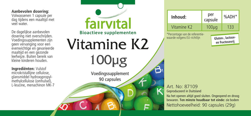 Fairvital | Vitamin K2 MK-7 100µg - HIGH DOSE - Menaquinone MK-7 - natural & fermented from Natto - VEGAN - 270 capsules (90x3) - NewNest Australia