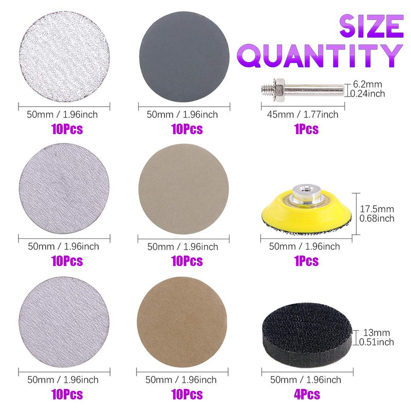 Swpeet 65Pcs 2 Inch High Performance Assorted Grit 60 320 800 2500 4000 7000 White Dry and Waterproof Hook Loop Sanding Discs with 2" Sanding Pad 1/4 inch Shank and Soft Foam-Backed Interface Buffer - NewNest Australia
