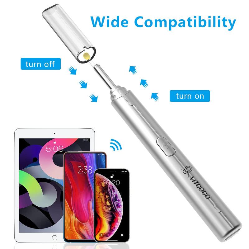 VITCOCO Otoscope Ear Camera, Ear Wax Removal Kit Camera, 1920P FHD Wireless Smart Visual Ear Cleaner, 3.9mm Ear Endoscope Camera for iPhone, Ipad & Android Smart Phones Silver - NewNest Australia