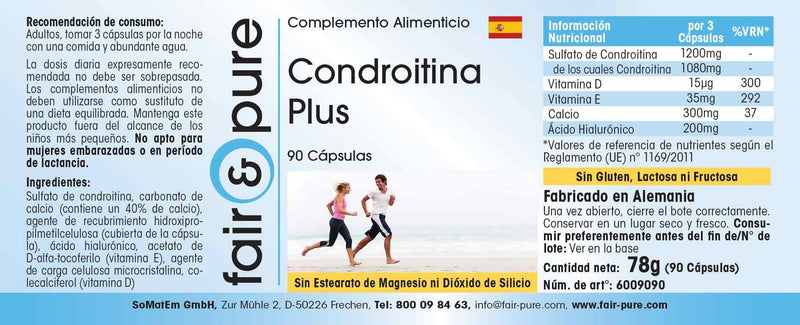 Fair & Pure® - Chondroitin Plus with hyaluronic acid - calcium - vitamin D and E - without magnesium stearate - 90 chondroitin capsules - NewNest Australia