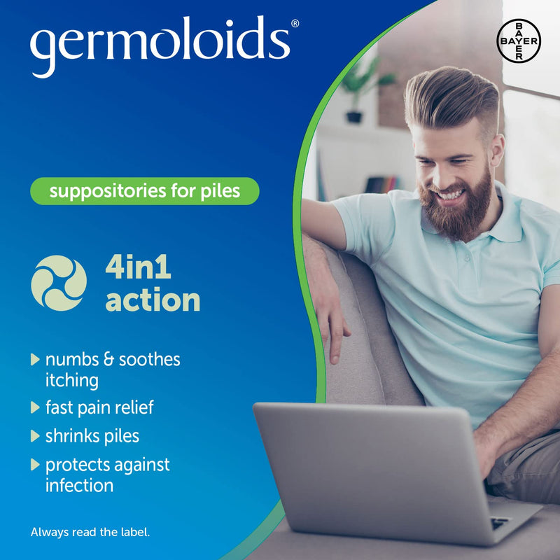 Germoloids Haemorrhoid Treatment & Piles Treatment Suppositories, Triple Action with Anaesthetic to Numb the Pain & Itch, 55 g, 24 Count (Pack of 1) - NewNest Australia