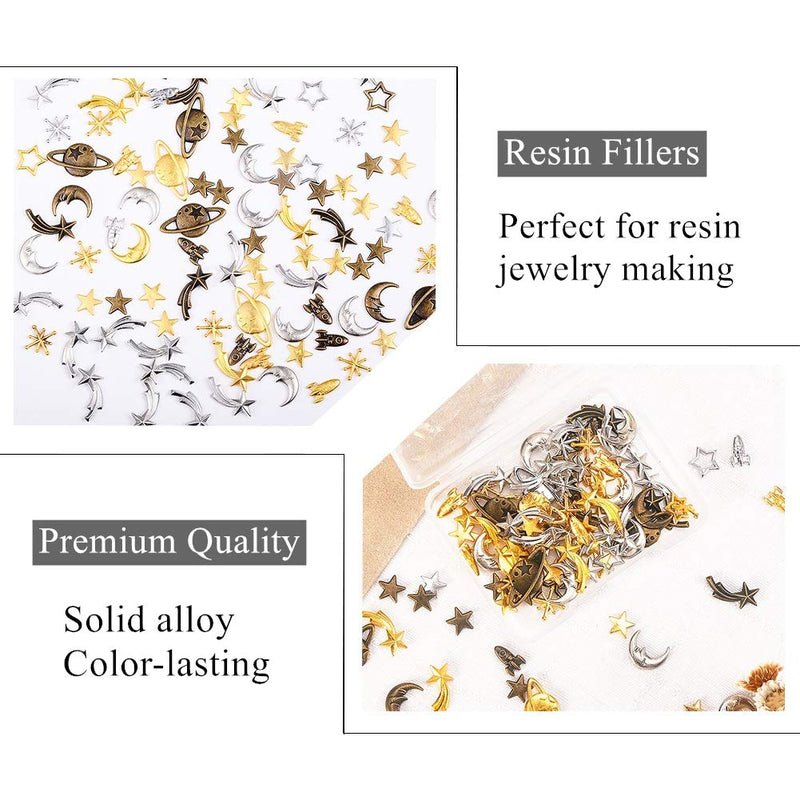 OLYCRAFT 168pcs Cosmos Themed Resin Fillers 3-Color Alloy Epoxy Resin Supplies Star Moon Spaceship Filling Accessories for Resin Craft Making - NewNest Australia
