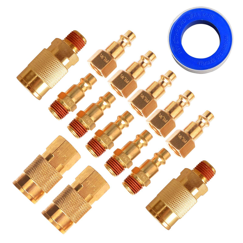 FYPower 15 Pieces 1/4" NPT Air Coupler and Plug Kit, Quick Connect Air Fittings, Industrial Solid Brass Quick Connect Set - NewNest Australia