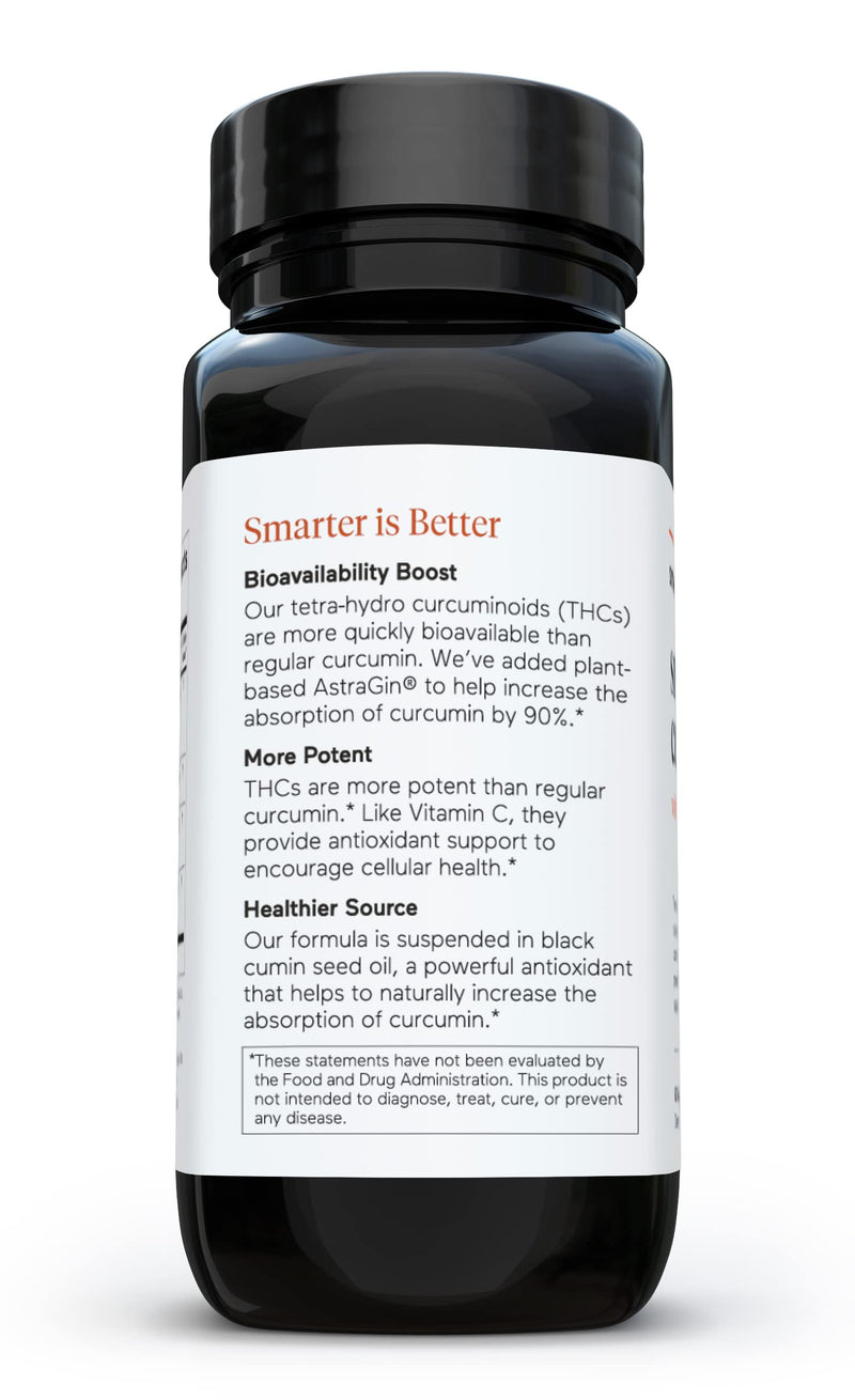 Smarter Nutrition Curcumin - Potency and Absorption in a SoftGel - The Most Active Form of Curcuminoid - 95% Tetra-Hydro Curcuminoids, 1 pack of 60 capsules - 30 Servings (Packaging May Vary) - NewNest Australia