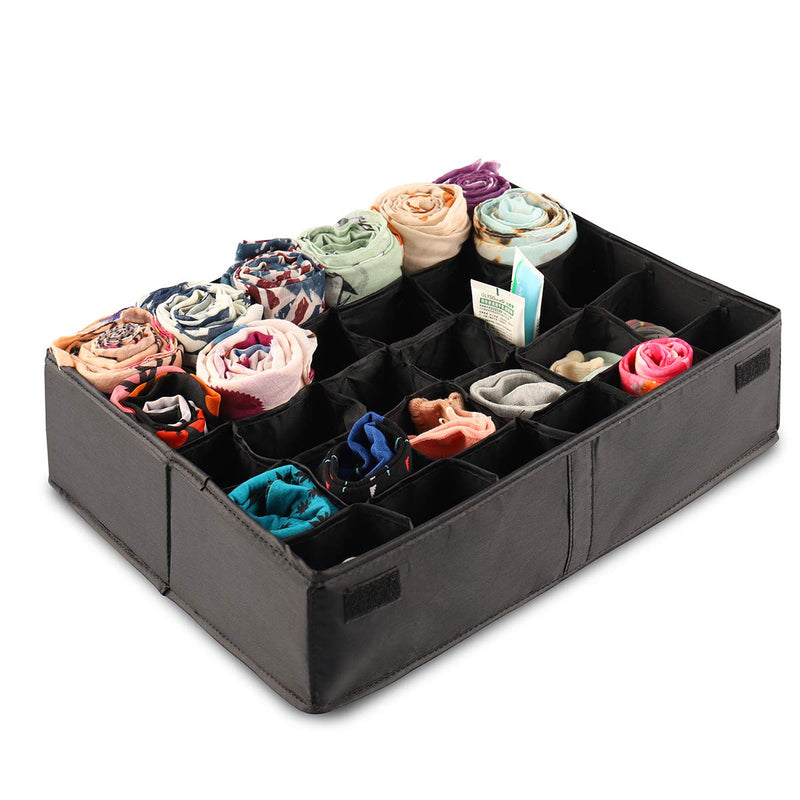 NewNest Australia - MIFXIN Underwear Socks Storage Organizer Drawer Divider 30 Cell Foldable Closet Drawer Organizer Storage Box Bin for Socks Bras Underwear Ties with Dust Proof Cover (Black) Black 