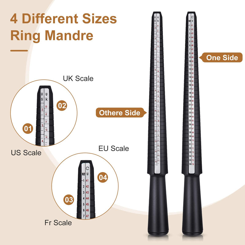 11 Pieces US UK Ring Mandrel Set, Size 1-13 with Half Size Ring Sizer Gauge Ring Mandrel Jewelry Hammer Ring Sizer Adjuster Polishing Cloth Polishing Stick Polished Agate Knife Measuring Tool (Black) Black - NewNest Australia