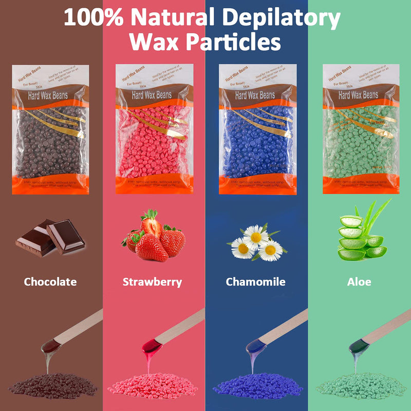 Hard Wax Beans Waxing Beads, Wax Hair Removal 400 G Wax Beads & 10 Pieces Applicator Sticks, Waxing Kit For Bikini Zone Eyebrows Brazilian, Painless At Home For Men And Women (4 X 100 G) - NewNest Australia