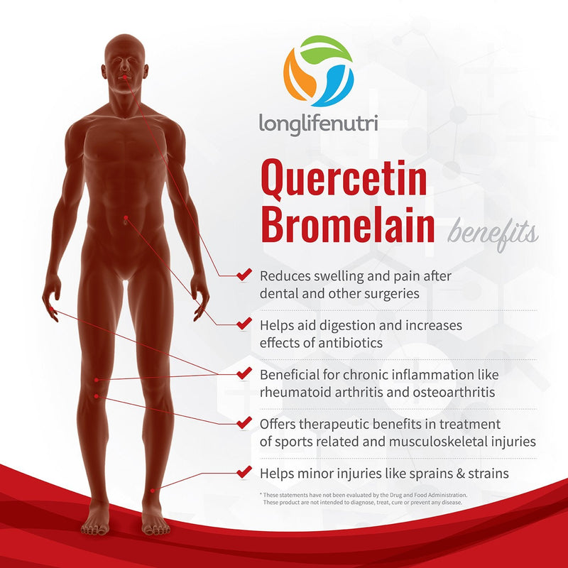 Quercetin 500mg with Bromelain 100mg 120 Vegetarian Capsules | Natural Anti Inflammatory Antioxidant Supplement | Allergy Relief Complex | Heart Health | Dihydrate Pure Powder Extract Cap 500 mg Plus 120 Count (Pack of 1) - NewNest Australia
