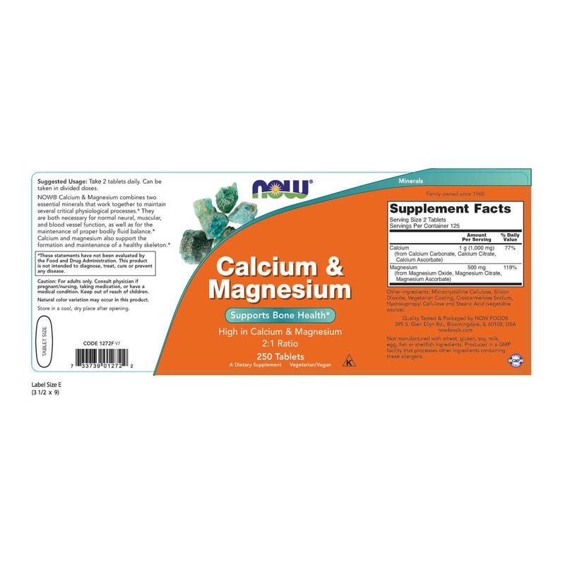 NOW Supplements, Calcium & Magnesium 2:1 Ratio, High Potency, Supports Bone Health*, 250 Tablets - NewNest Australia