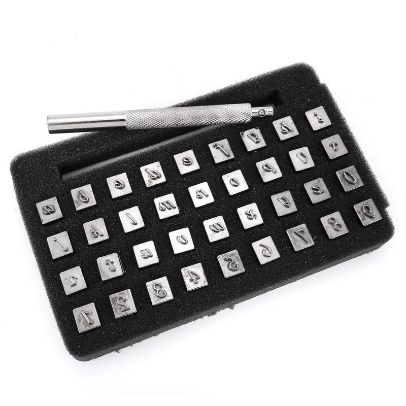 Yoption 37 Pieces Leathercarft Stamping Tool Set, 26 Letters Alphabet & 10 Numbers Stamps Steel Punch Tool 3mm+1 Stamping Handle for Leather Craft 3mm+6mm - NewNest Australia