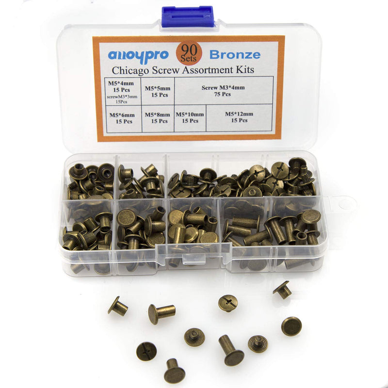 90 Sets Chicago Screws Assorted Kit 6 Sizes Bronze Leather Rivets 3/16(5mm) Screw Rivets Phillip Head Book Binding Posts Nail Rivet Chicago Bolts for DIY Leather Craft Bookbinding (5 x 4,5,6,8,10,12) Bronze 5x4,5,6,8,10,12 - NewNest Australia
