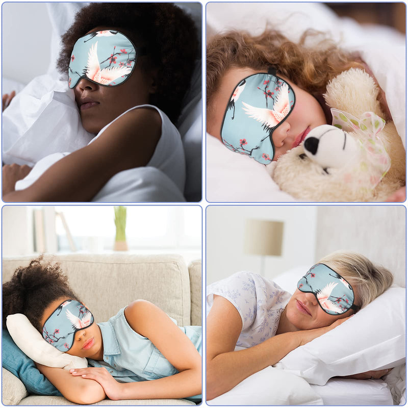 1 Set Sleep Masks with Earplug, Storage Bag and Hair Scrunchies, Silk Sleep Mask Sleeping Eye Mask Eye Cover Crane Pattern Silk Eye Mask with Adjustable Strap for Women Men Night Sleep (Blue Crane) Blue Crane - NewNest Australia