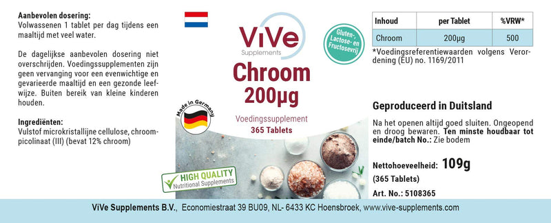 Chromium Picolinate - 200mcg Chromium - 365 tablets - High dosage - Vegan | Quality from Germany from ViVe Supplements - NewNest Australia