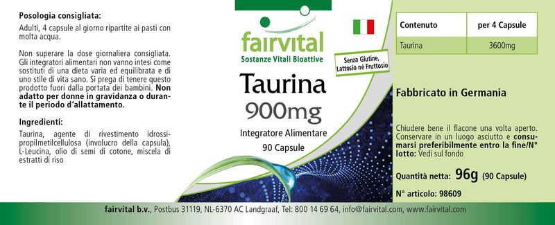 Fairvital | Taurine 900mg capsules - HIGH DOSE - VEGAN - 90 capsules - NewNest Australia