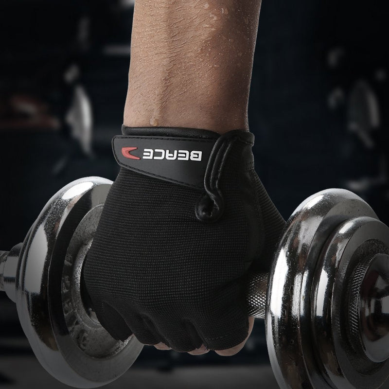 BEACE Weight Lifting Gym Gloves with Anti-Slip Leather Palm for Workout Exercise Training Fitness and Bodybuilding for Men & Women Black X-Large - NewNest Australia