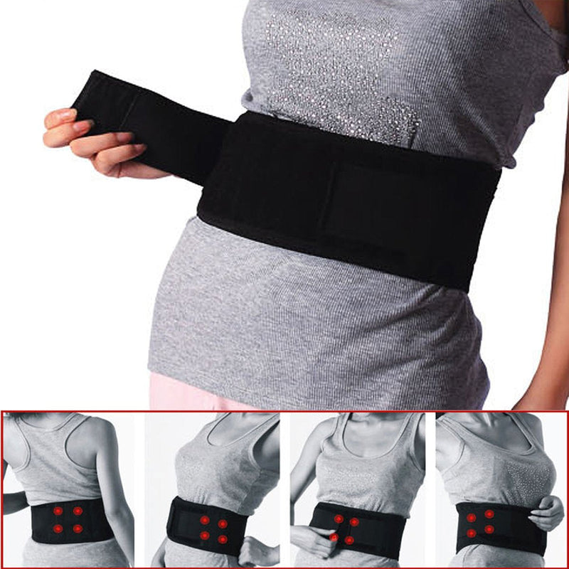 ULTNICE Portable Adjustable Elastic Infrared Self-heating Magnetic Therapy Back Waist Support Lumbar Brace Belt Double Pull Strap Lower Pain Massager - Size L (Black) - NewNest Australia