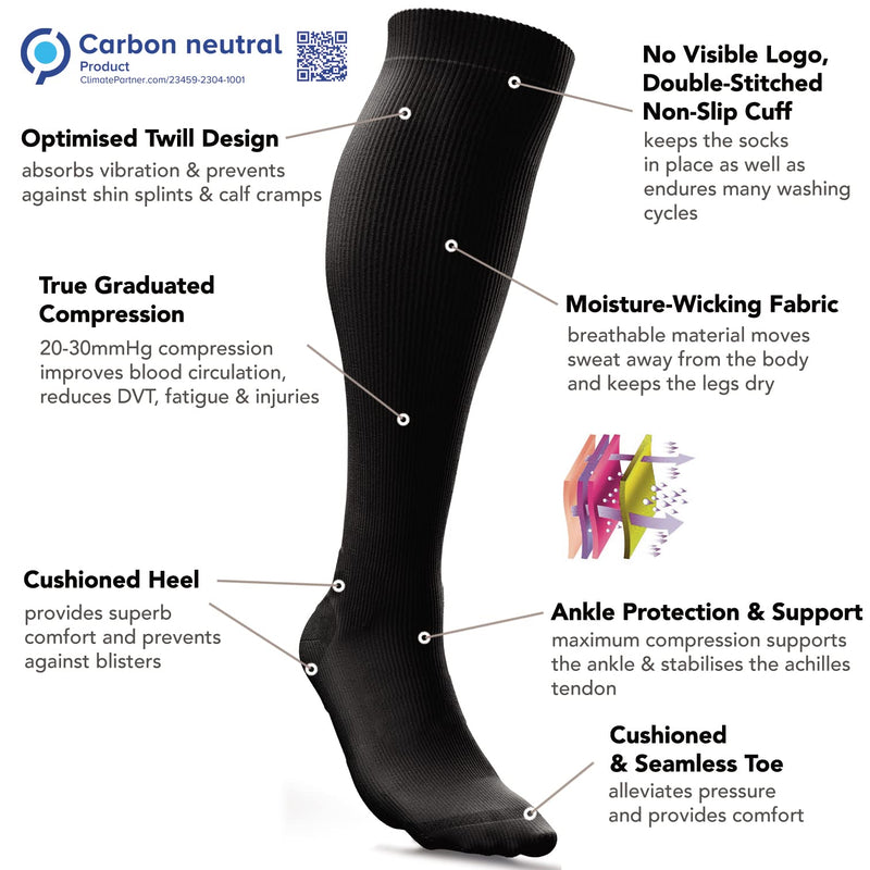 aZengear Compression Socks (20-30 mmHg / Class 2) Anti DVT Air Flight Travel Stockings, Swollen Restless Legs, Varicose Veins, Running, Shin Splints Calf Pressure Support, Pregnancy, Sports S/M Black - NewNest Australia