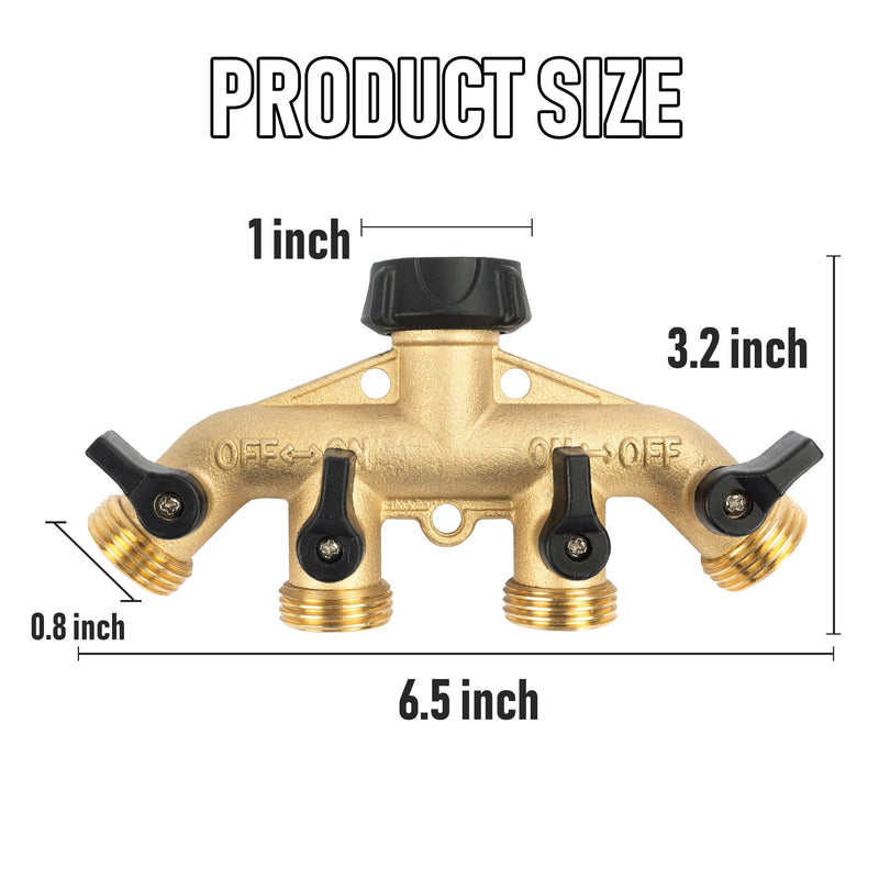 Hourleey Brass 4 Way Heavy Duty Garden Hose Splitter, Water Hose Splitter for 3/4" Hose Connector, Hose Faucet Splitter Hose Spigot Adapter 4 Valves with 4 Rubber Washers & Tape - NewNest Australia