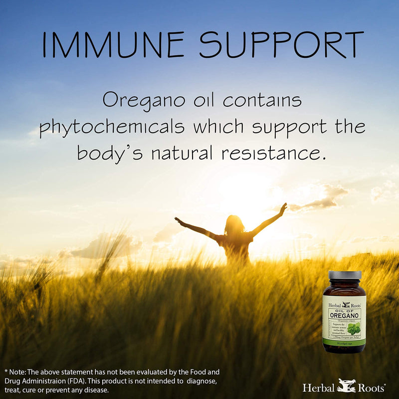 Herbal Roots Oil of Oregano - Made from Mediterranean Oregano Oil - 90 Easy to Swallow Softgel Capsules - Extra Strength 150 mg - Made in The USA - NewNest Australia