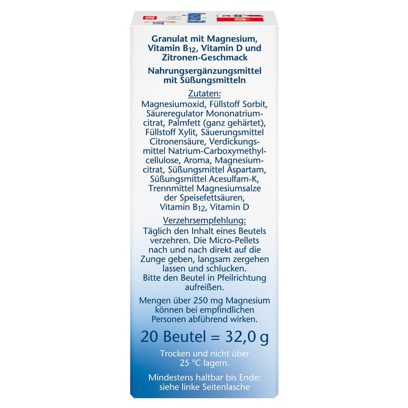 Doppelherz Magnesium 500 + B12 + D3 DIRECT with DEPOT function - Magnesium as a contribution to the normal function of the muscles and the nervous system - 20 portions of micro pellets - NewNest Australia