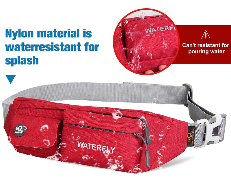 WATERFLY Fanny Pack for Women Men Water Resistant Small Waist Pouch Slim Belt Bag with 4 Pockets for Running Travelling Hiking Walking Lightweight Crossbody Chest Bag Fit All Phones Red - NewNest Australia