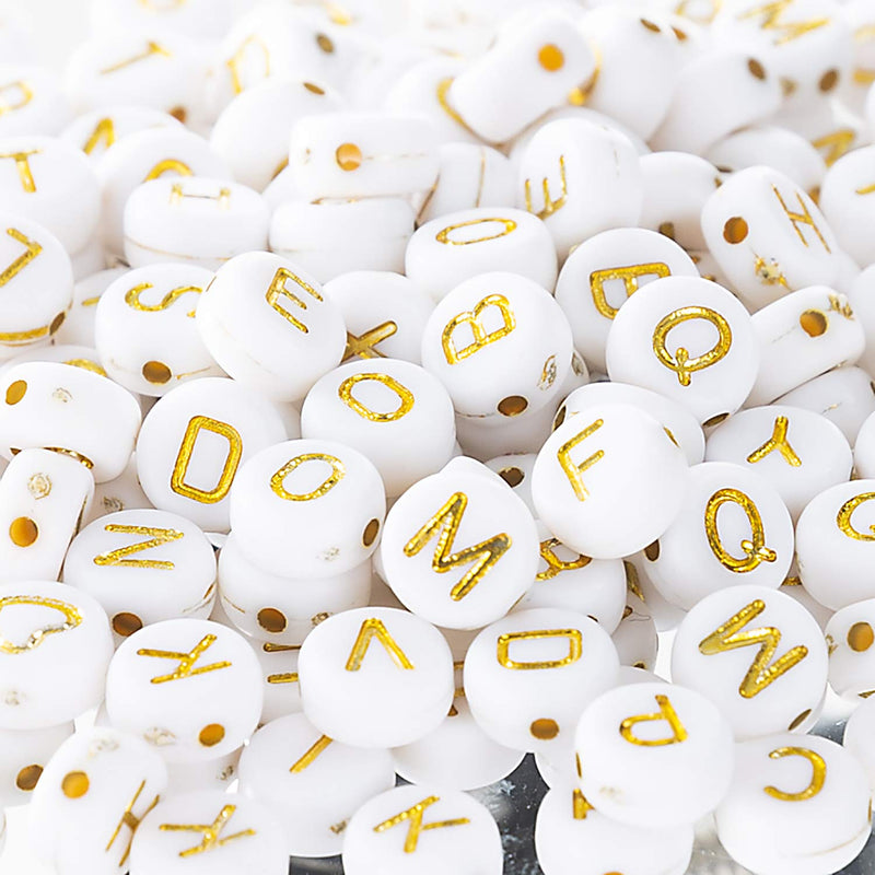 500 Pcs Acrylic Alphabet Letter Beads Gold On White Name Bracelets for Jewelry Making (goldonwhite) (goldonwhite) - NewNest Australia