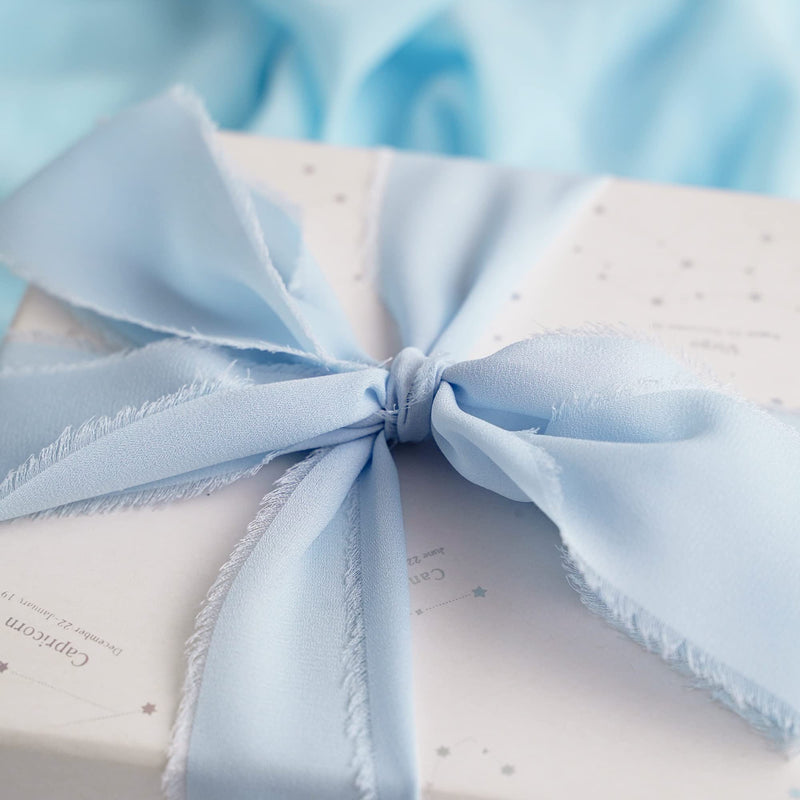 MEEDEE Chiffon Ribbon Handmade Fringe Silk Ribbon 2" x 7 Yards Baby Blue Chiffon Ribbon Perfect for Wedding Invitation, Bridal Bouquet, Gift Wrapping, Baby Shower Decor (3 Rolls 21 Yards) - NewNest Australia
