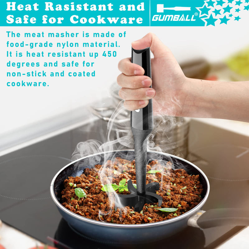 Meat Chopper, Professional Heat Resistant Nylon, Masher and Smasher for Hamburger Meat, Ground Beef, Ground Turkey and More, Hamburger Chopper Utensil, Non Stick Mix Chopper, Black - NewNest Australia