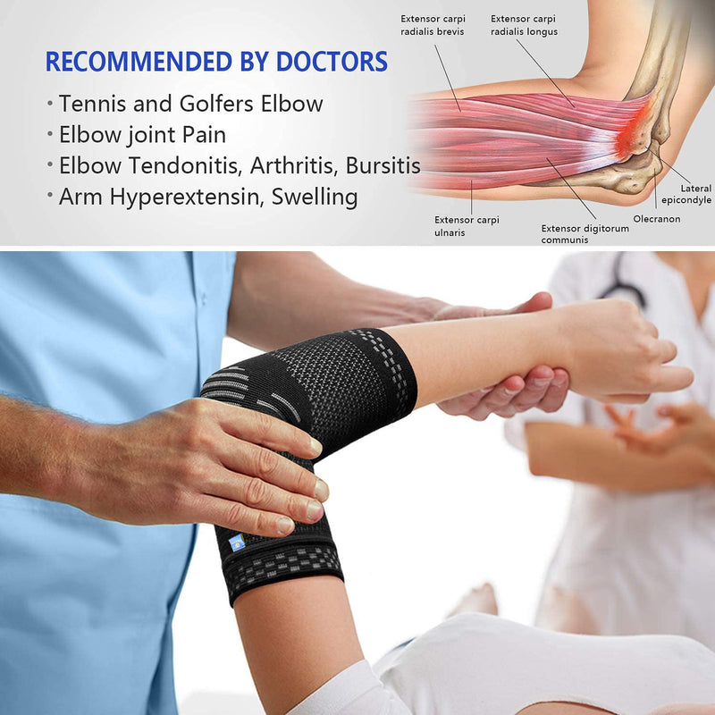 ABYON Elbow Brace, Elbow Compression Sleeve (1 Piece) + Tennis Elbow Support Straps (2 Pieces) for Men and Women Tennis Elbow, Golfers Elbow, Arthritis, Tendonitis, Elbow Pain Relief (Black, M) Black - NewNest Australia