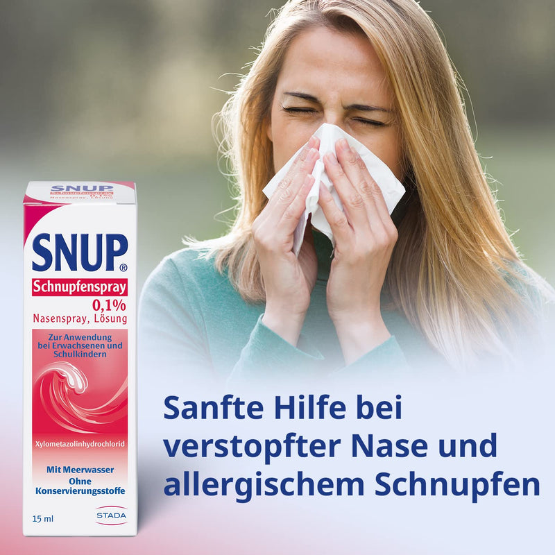 SNUP cold spray 0.1% - nasal spray with sea water - solution for decongesting the nasal mucosa in case of a cold - 1 x 15 ml 15 ml (pack of 1) - NewNest Australia