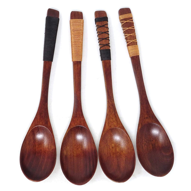 NewNest Australia - Honbay 4PCS Handmade Japanese Style Long Handle Wooden Soup Spoons with Tied Line on Handle for Travel, Picnic, Camping or Just for Daily Use 