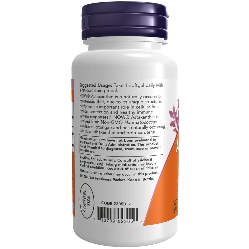 NOW Supplements, Astaxanthin 4 mg derived from Non-GMO Haematococcus Pluvialis Microalgae and has naturally occurring Lutein, Canthaxanthin and Beta-Carotene, 90 Softgels - NewNest Australia