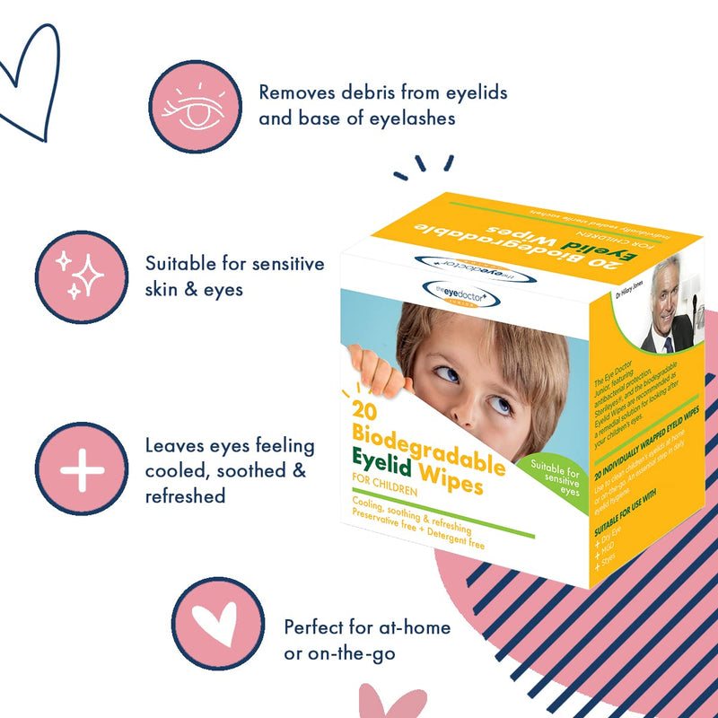 The Eye Doctor Junior Eyelid Wipes - 20x Individually Wrapped Kids Eye Lid Cleansing Wipes - Daily Hygiene & Dry Eye Relief - Suitable for Children's Sensitive Eyes - NewNest Australia