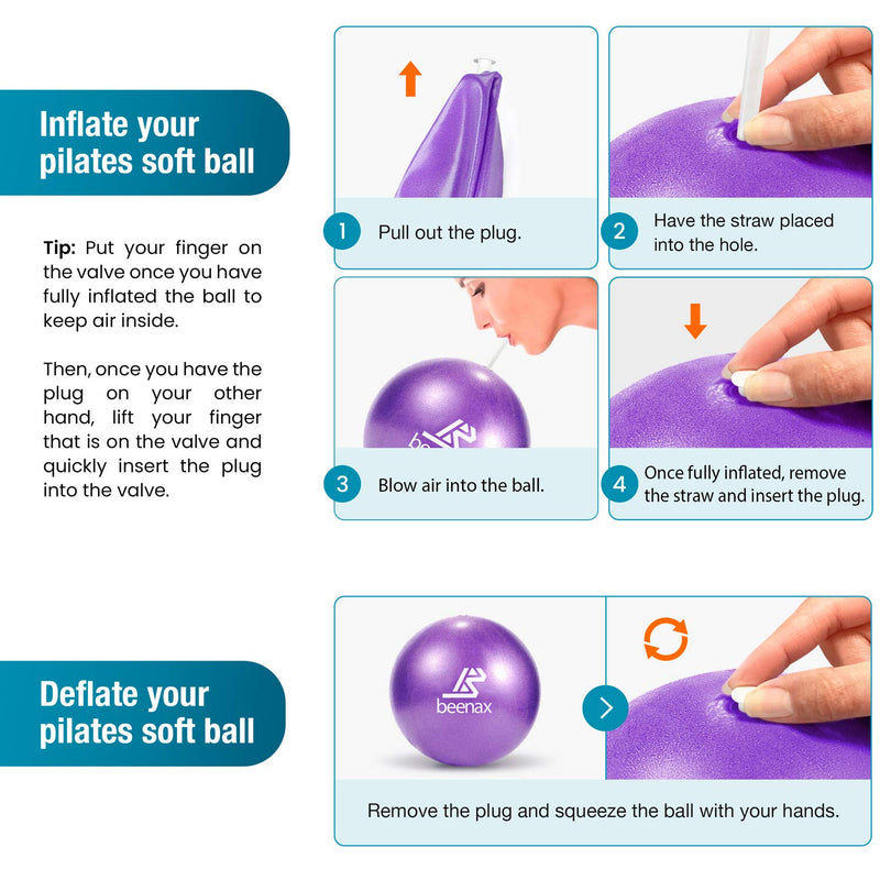 beenax 23cm Soft Pilates Ball - 9 Inch Exercise Ball, Mini Barre Ball, Gym Ball - Perfect for Yoga, Pilates, Core Training, Physical Therapy and Balance (Home & Gym & Office) Purple - NewNest Australia