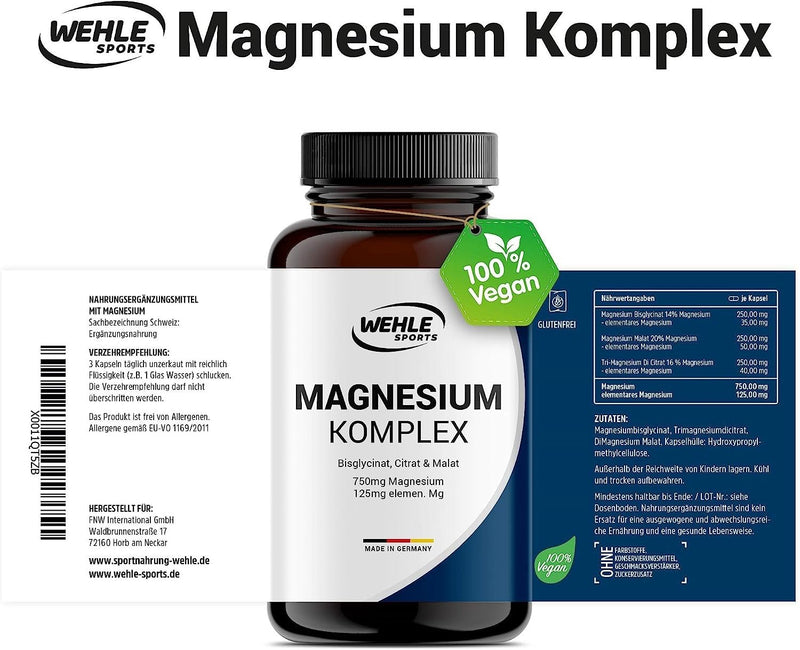 Magnesium complex 375mg elemental magnesium per daily dose. Magnesium bisglycinate Magnesium citrate Magnesium malate, high dose, vegan (180 capsules) 180 capsules - NewNest Australia