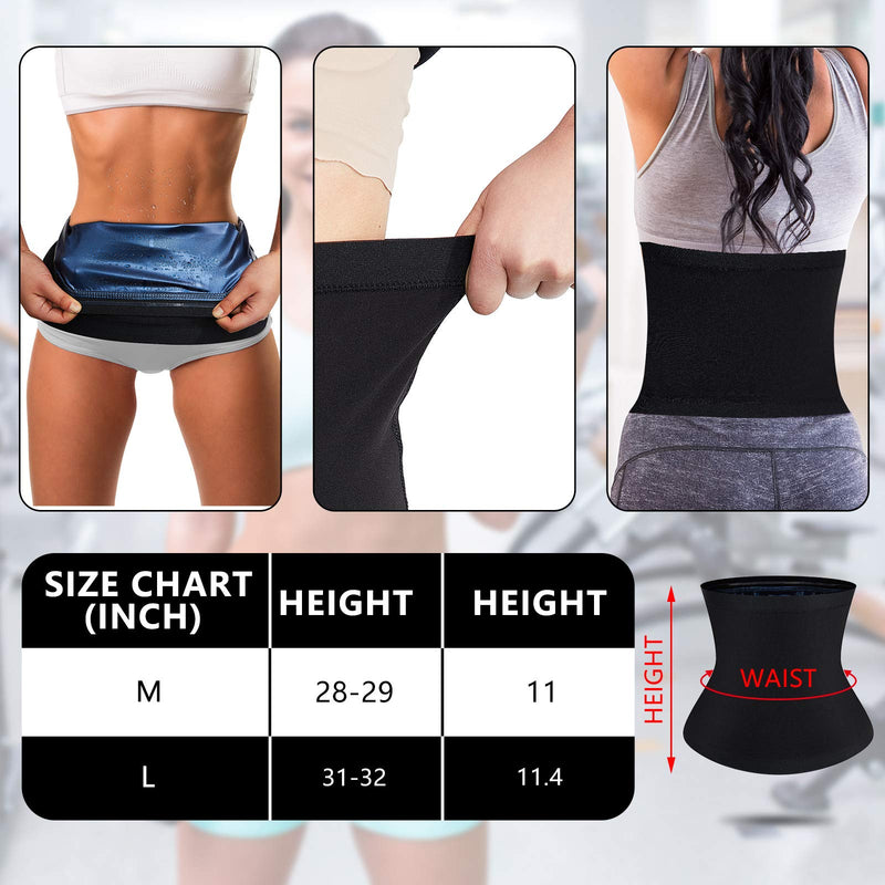 2 Pieces Waist Trimmer for Women Sweat Wrap Sweat Waist Trainer Sweat Tummy Workout Belt Stomach Wraps for Bodybuilding Blue Inner Medium - NewNest Australia