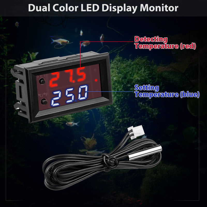 DC 12V Electronic Temperature Controller Programmable -50 to 110 Degree Celsius Heating/ Cooling Thermostat Control Switch Module NTC Waterproof Sensor Probe Dual Color LED Display Monitor (2 Pieces) 2 - NewNest Australia