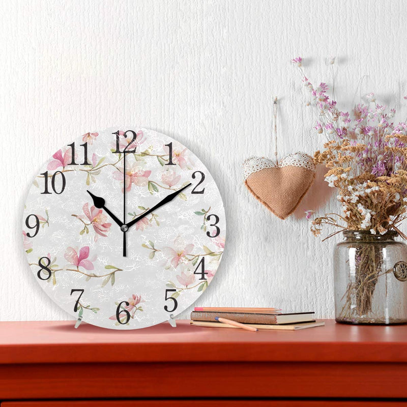 NewNest Australia - SUABO Wall Clock Arabic Numerals Design Beautiful Pink Floral Round Wall Clock for Living Room Bathroom Home Decorative 