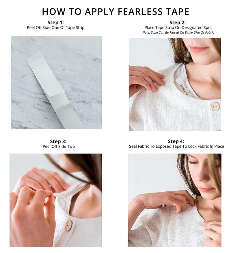 Fearless Tape - Double Sided Tape for Fashion, Clothing and Body (50 Strip Pack) | All Day Strength Tape Adhesive and Gentle on Skin and Fabrics | Transparent Clear Color for All Skin Shades - NewNest Australia