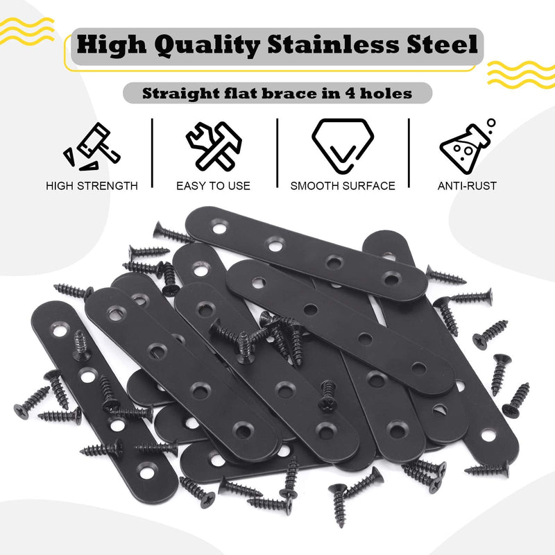 Hilitchi Straight Bracket Stainless Steel Black Straight Corner Braces Straight Flat Brace Mending Repair Flat Plates with Screw (100mm, 15 Pack) 100MM - NewNest Australia