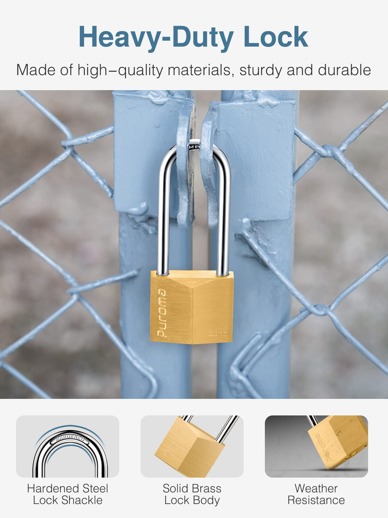 Puroma 1 Pack Keyed Padlock Waterproof Solid Brass Lock, 2.6 Inch Long Shackle for Sheds, Storage Unit School Gym Locker, Fence, Toolbox, Hasp Storage - NewNest Australia