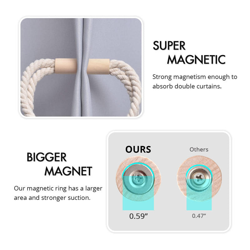 NICEEC 2 Pack Wooden Magnetic Curtain Tiebacks Boho Home Decoration Drape Tie Backs Natural Cotton Handmade Rope Curtain Holdbacks for Thin or Thick Home & Office Window Drapery (Beige) Beige - NewNest Australia