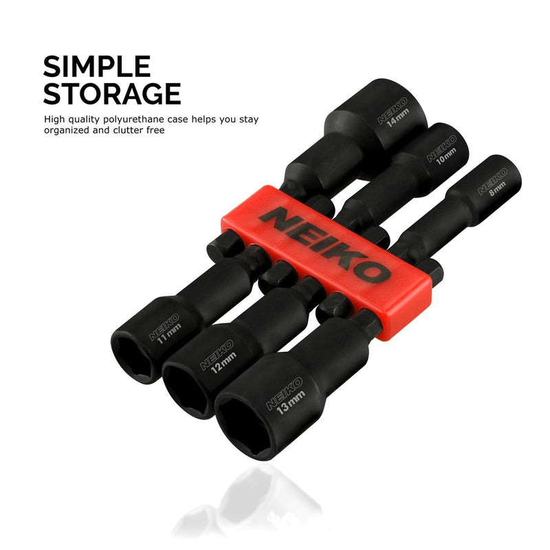 Neiko 10191A Impact Ready Magnetic Nut Driver | 6 Piece | MM | 8 to 14 mm | 2-9/16” Length | Cr-V, metric 6 PC Nut Driver Set MM - NewNest Australia