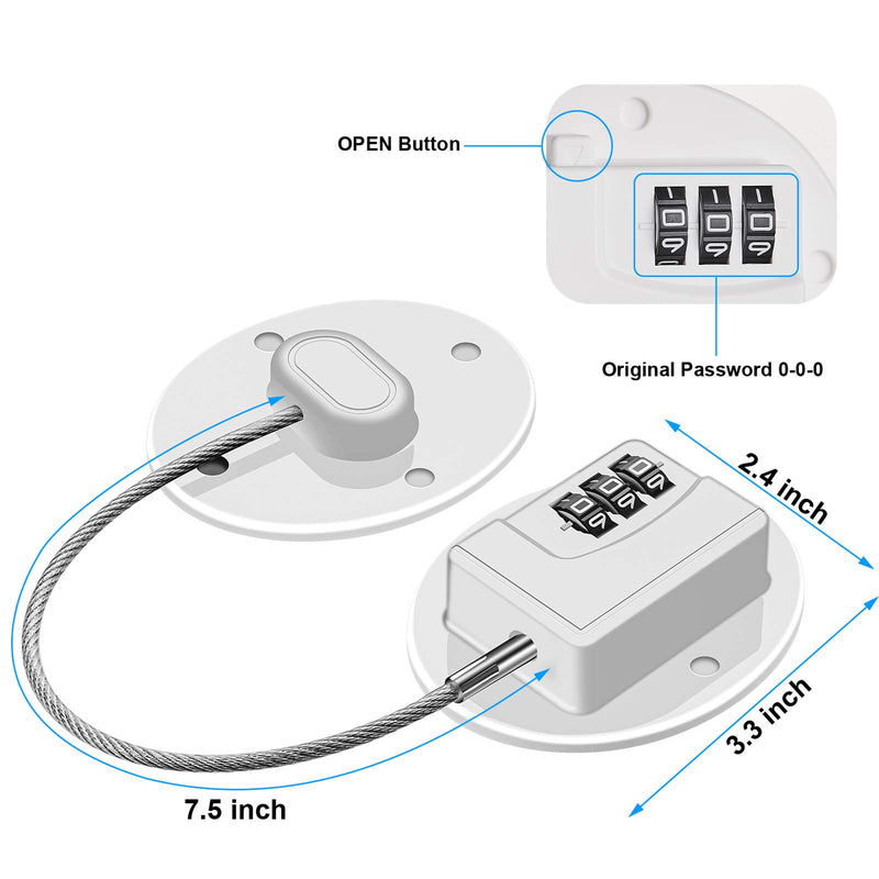 2 Pack Refrigerator Lock - Heavy Duty Combination Fridge Lock, Child/Baby Proofing Lock for Cabinets, Closets, Drawers, Window and More, Easy Install and Use (White) White - NewNest Australia